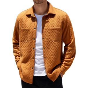 imageCOOFANDY Mens Shacket Long Sleeve Shirt Jacket with Pockets Lightweight Quilted OvershirtLight Brown