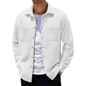 imageCOOFANDY Mens Shacket Long Sleeve Shirt Jacket with Pockets Lightweight Quilted OvershirtWhite