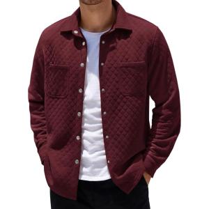 imageCOOFANDY Mens Shacket Long Sleeve Shirt Jacket with Pockets Lightweight Quilted OvershirtWine Red