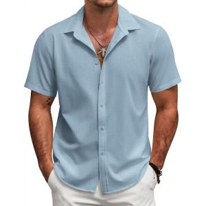 imageCOOFANDY Mens Short Sleeve Button Down Shirts Casual Linen Summer Beach Shirt Wrinkle FreeBlue