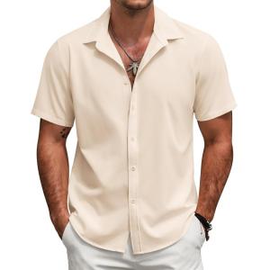imageCOOFANDY Mens Short Sleeve Button Down Shirts Casual Linen Summer Beach Shirt Wrinkle FreeKhaki