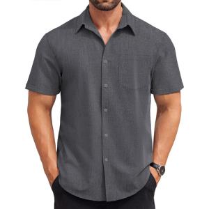 imageCOOFANDY Mens Short Sleeve Button Down Shirts Casual Summer Beach Shirt Wedding Dress Shirts with PocketDark Grey