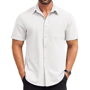 imageCOOFANDY Mens Short Sleeve Button Down Shirts Casual Summer Beach Shirt Wedding Dress Shirts with PocketWhite