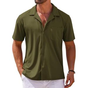 imageCOOFANDY Mens Short Sleeve Dress Shirts Button Down Untucked Wrinkle Free Shirts Casual Summer Shirt with PocketArmy Green