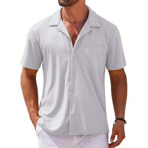 imageCOOFANDY Mens Short Sleeve Dress Shirts Button Down Untucked Wrinkle Free Shirts Casual Summer Shirt with PocketLight Gray