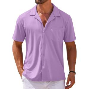 imageCOOFANDY Mens Short Sleeve Dress Shirts Button Down Untucked Wrinkle Free Shirts Casual Summer Shirt with PocketLilac