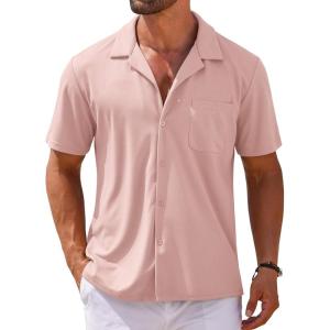 imageCOOFANDY Mens Short Sleeve Dress Shirts Button Down Untucked Wrinkle Free Shirts Casual Summer Shirt with PocketLotus Pink