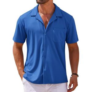 imageCOOFANDY Mens Short Sleeve Dress Shirts Button Down Untucked Wrinkle Free Shirts Casual Summer Shirt with PocketNavy Blue