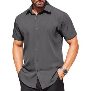 imageCOOFANDY Mens Short Sleeve Dress Shirts Stain Shield Button Down Shirt for Summer Business Wedding PartyDark Gray