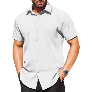 imageCOOFANDY Mens Short Sleeve Dress Shirts Stain Shield Button Down Shirt for Summer Business Wedding PartyWhite