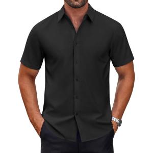 imageCOOFANDY Mens Short Sleeve Dress Shirts Wrinkle Free Casual Button Down Shirts Summer Untucked Dress ShirtBlack