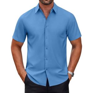 imageCOOFANDY Mens Short Sleeve Dress Shirts Wrinkle Free Casual Button Down Shirts Summer Untucked Dress ShirtBlue
