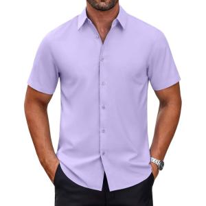 imageCOOFANDY Mens Short Sleeve Dress Shirts Wrinkle Free Casual Button Down Shirts Summer Untucked Dress ShirtLavender