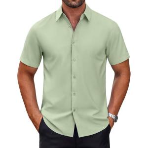imageCOOFANDY Mens Short Sleeve Dress Shirts Wrinkle Free Casual Button Down Shirts Summer Untucked Dress ShirtLight Green