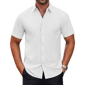 imageCOOFANDY Mens Short Sleeve Dress Shirts Wrinkle Free Casual Button Down Shirts Summer Untucked Dress ShirtWhite