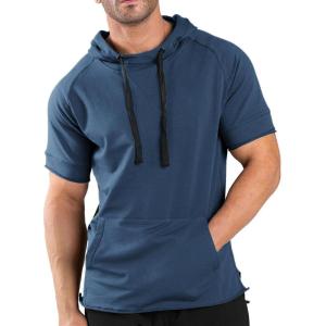 imageCOOFANDY Mens Short Sleeve Hoodie Workout Gym Sweatshirt Muscle Fit Fashion Athletic Hoodies Pullover Cotton Hooded TShirtsBlue