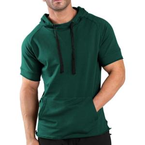 imageCOOFANDY Mens Short Sleeve Hoodie Workout Gym Sweatshirt Muscle Fit Fashion Athletic Hoodies Pullover Cotton Hooded TShirtsGreen
