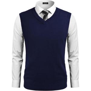 imageCOOFANDY Mens Sleeveless V Neck Pullover Sweater Slim Fit Casual Argyle Sweater VestPure Blue