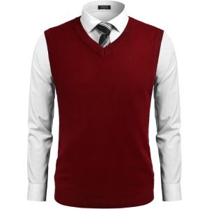 imageCOOFANDY Mens Sleeveless V Neck Pullover Sweater Slim Fit Casual Argyle Sweater VestPure Maroon