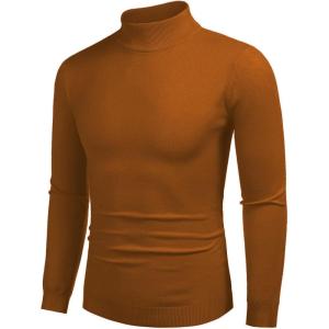 imageCOOFANDY Mens Slim Fit Mock Turtleneck Pullover Sweater Casual Basic Knitted Thermal SweatersBrown