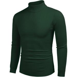 imageCOOFANDY Mens Slim Fit Mock Turtleneck Pullover Sweater Casual Basic Knitted Thermal SweatersForest Green