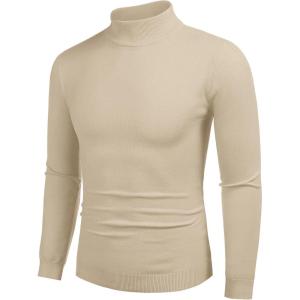 imageCOOFANDY Mens Slim Fit Mock Turtleneck Pullover Sweater Casual Basic Knitted Thermal SweatersLight Apricot
