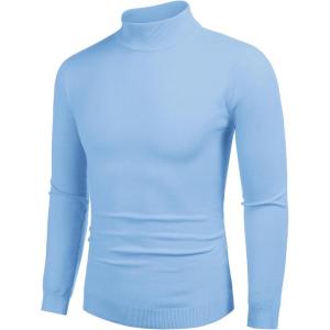 imageCOOFANDY Mens Slim Fit Mock Turtleneck Pullover Sweater Casual Basic Knitted Thermal SweatersLight Blue