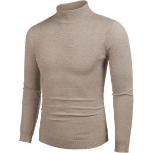 imageCOOFANDY Mens Slim Fit Mock Turtleneck Pullover Sweater Casual Basic Knitted Thermal SweatersLight Khaki