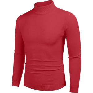imageCOOFANDY Mens Slim Fit Mock Turtleneck Pullover Sweater Casual Basic Knitted Thermal SweatersRed