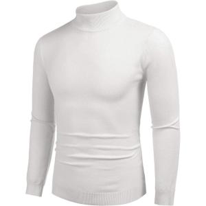 imageCOOFANDY Mens Slim Fit Mock Turtleneck Pullover Sweater Casual Basic Knitted Thermal SweatersWhite