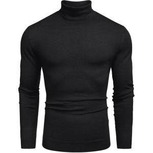 imageCOOFANDY Mens Slim Fit Turtleneck Sweater Casual Basic Knitted Long Sleeve Pullover SweaterAblack