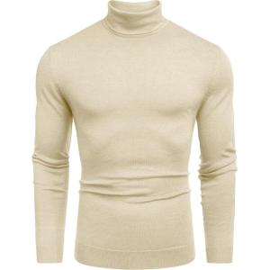 imageCOOFANDY Mens Slim Fit Turtleneck Sweater Casual Basic Knitted Long Sleeve Pullover SweaterBeige