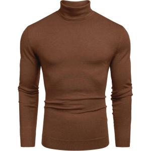 imageCOOFANDY Mens Slim Fit Turtleneck Sweater Casual Basic Knitted Long Sleeve Pullover SweaterBrown