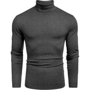 imageCOOFANDY Mens Slim Fit Turtleneck Sweater Casual Basic Knitted Long Sleeve Pullover SweaterDark Grey