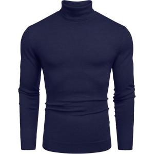 imageCOOFANDY Mens Slim Fit Turtleneck Sweater Casual Basic Knitted Long Sleeve Pullover SweaterNavy
