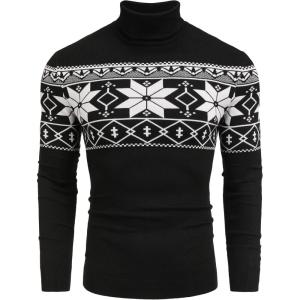 imageCOOFANDY Mens Slim Fit Turtleneck Sweater Casual Basic Knitted Long Sleeve Pullover SweaterSnowflake Black