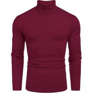 imageCOOFANDY Mens Slim Fit Turtleneck Sweater Casual Basic Knitted Long Sleeve Pullover SweaterWine Red
