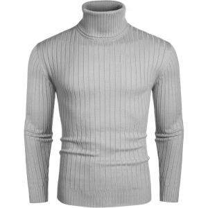 imageCOOFANDY Mens Slim Fit Turtleneck Sweater Casual Pullover Sweater Lightweight Ribbed Sweater01gray