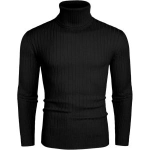 imageCOOFANDY Mens Slim Fit Turtleneck Sweater Casual Pullover Sweater Lightweight Ribbed SweaterBlack