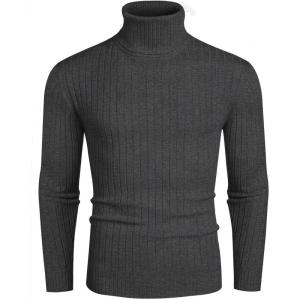 imageCOOFANDY Mens Slim Fit Turtleneck Sweater Casual Pullover Sweater Lightweight Ribbed SweaterDark Grey