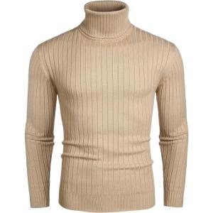 imageCOOFANDY Mens Slim Fit Turtleneck Sweater Casual Pullover Sweater Lightweight Ribbed SweaterKhaki