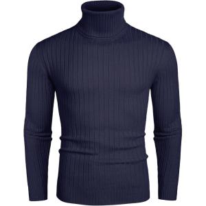 imageCOOFANDY Mens Slim Fit Turtleneck Sweater Casual Pullover Sweater Lightweight Ribbed SweaterNavy Blue