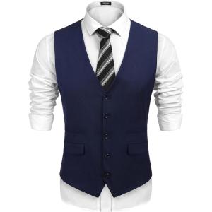 imageCOOFANDY Mens Suit Vest Formal Dress Vest Slim Fit Buesiness Wedding Waistcoat01navy Blue