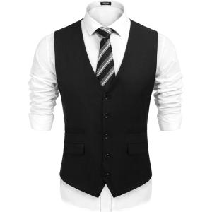 imageCOOFANDY Mens Suit Vest Formal Dress Vest Slim Fit Buesiness Wedding WaistcoatBlack