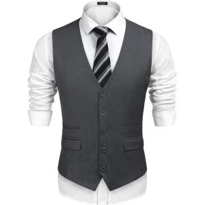 imageCOOFANDY Mens Suit Vest Formal Dress Vest Slim Fit Buesiness Wedding WaistcoatDark Grey