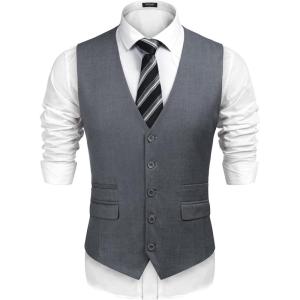 imageCOOFANDY Mens Suit Vest Formal Dress Vest Slim Fit Buesiness Wedding WaistcoatGrey