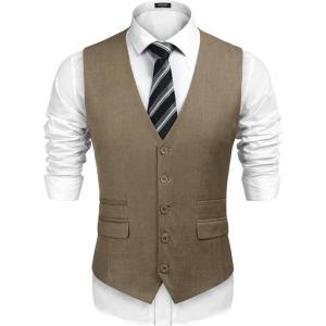 imageCOOFANDY Mens Suit Vest Formal Dress Vest Slim Fit Buesiness Wedding WaistcoatKhaki