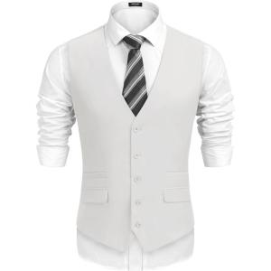 imageCOOFANDY Mens Suit Vest Formal Dress Vest Slim Fit Buesiness Wedding WaistcoatWhite