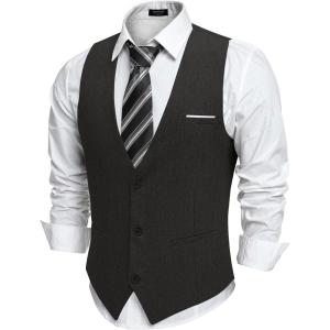 imageCOOFANDY Mens Suit Vest Slim Fit Casual Business Vests Lightweight VNeck Formal Dress Waistcoat for Wedding PromBlack