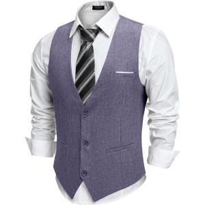 imageCOOFANDY Mens Suit Vest Slim Fit Casual Business Vests Lightweight VNeck Formal Dress Waistcoat for Wedding PromBlue